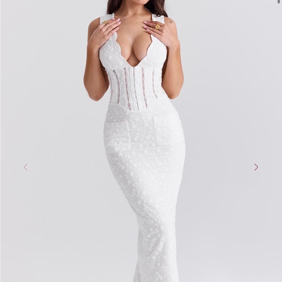 House of CB Dresses & Skirts - House of CB White Strapless Lace Corset Maxi Dress